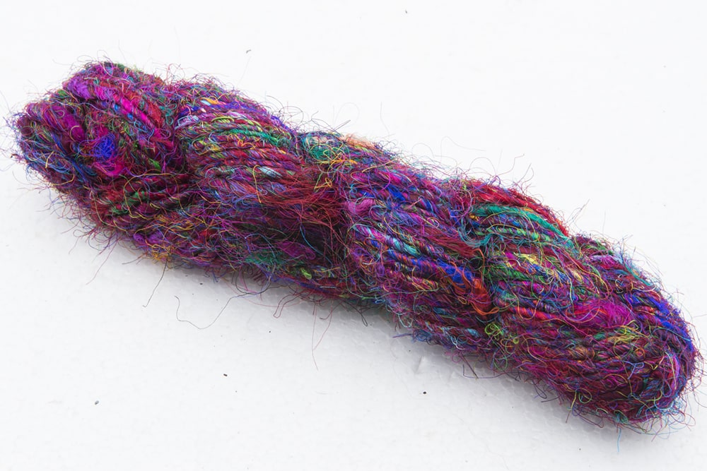 Multicolor recycled sari silk yarn
