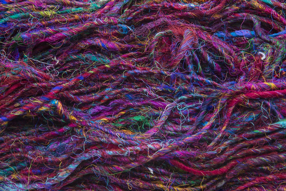 Multicolor recycled sari silk yarn