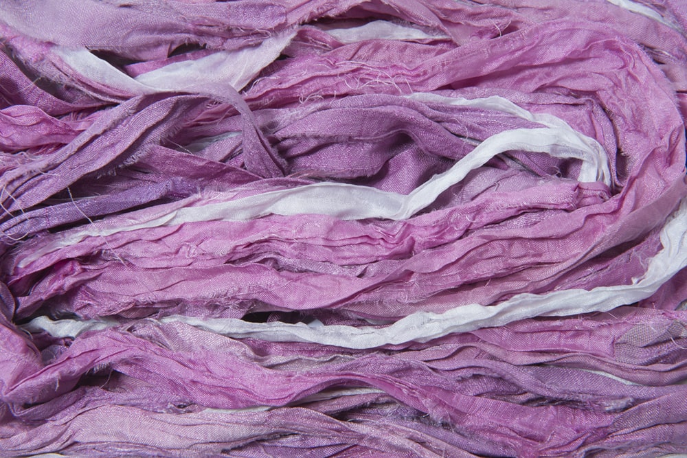 Pink White sari silk ribbon