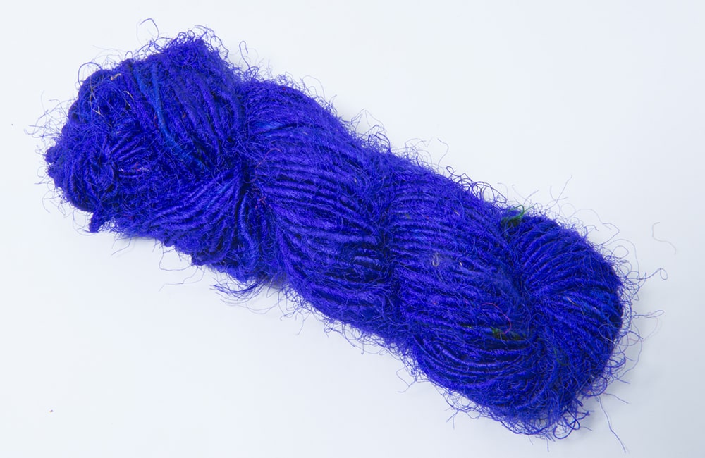 Blue recycled sari silk yarn