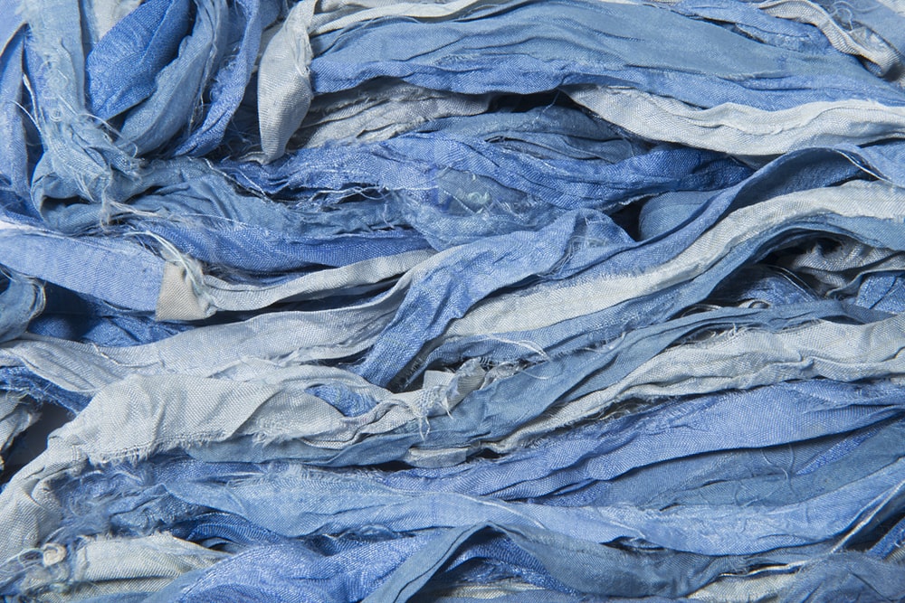 Light Blue White sari silk ribbon