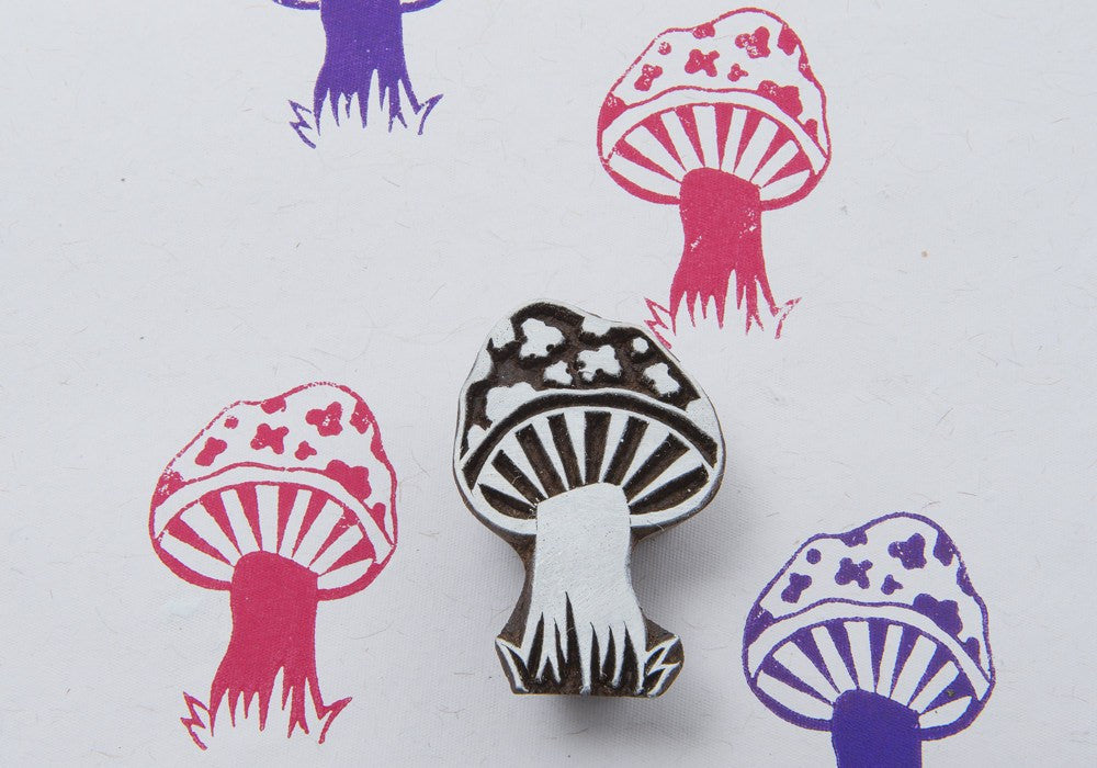 Mushroom wooden printing block