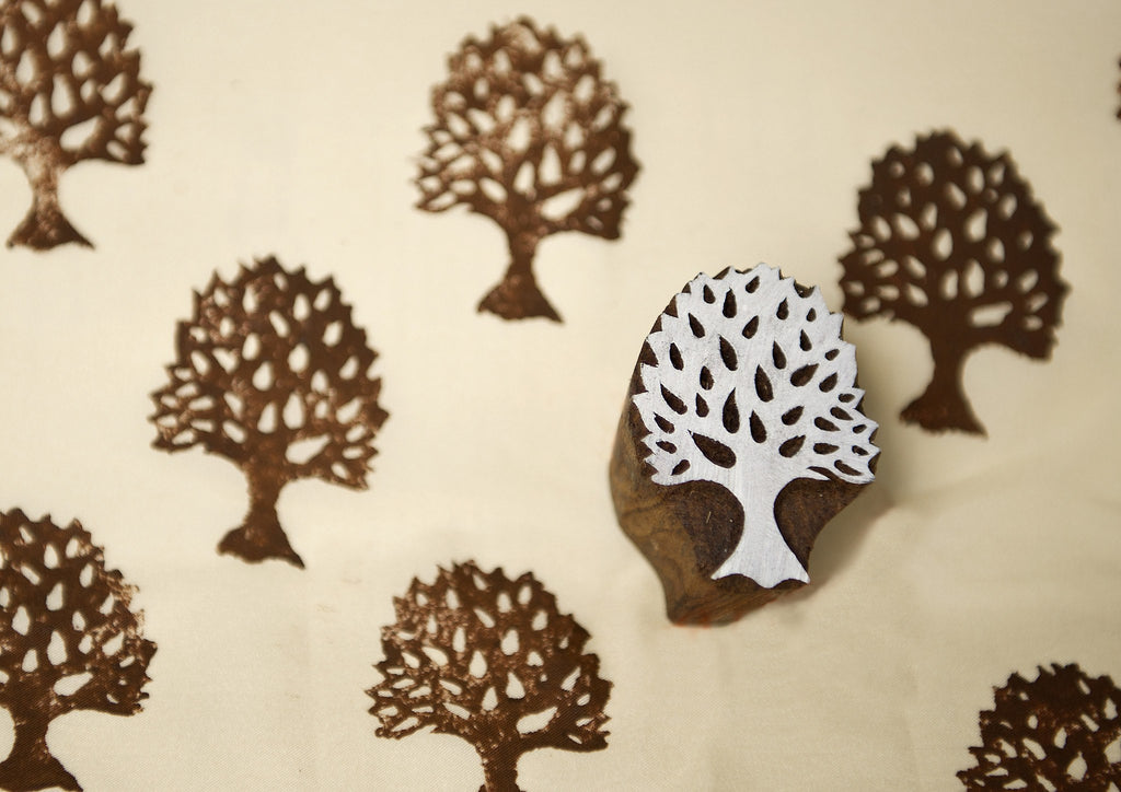 tree patterned Indian wooden printing block