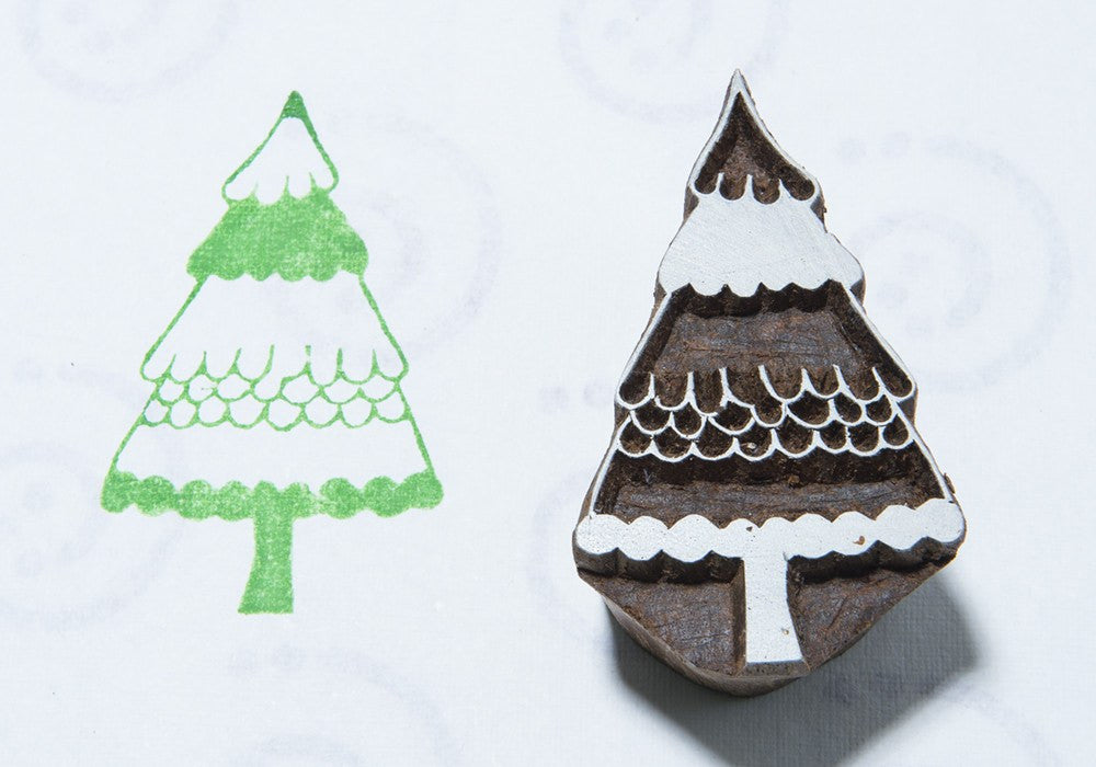 Wooden Printing Block with Christmas tree design