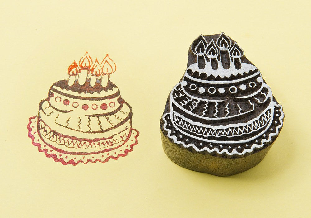Birthday Cake wooden textile stamp